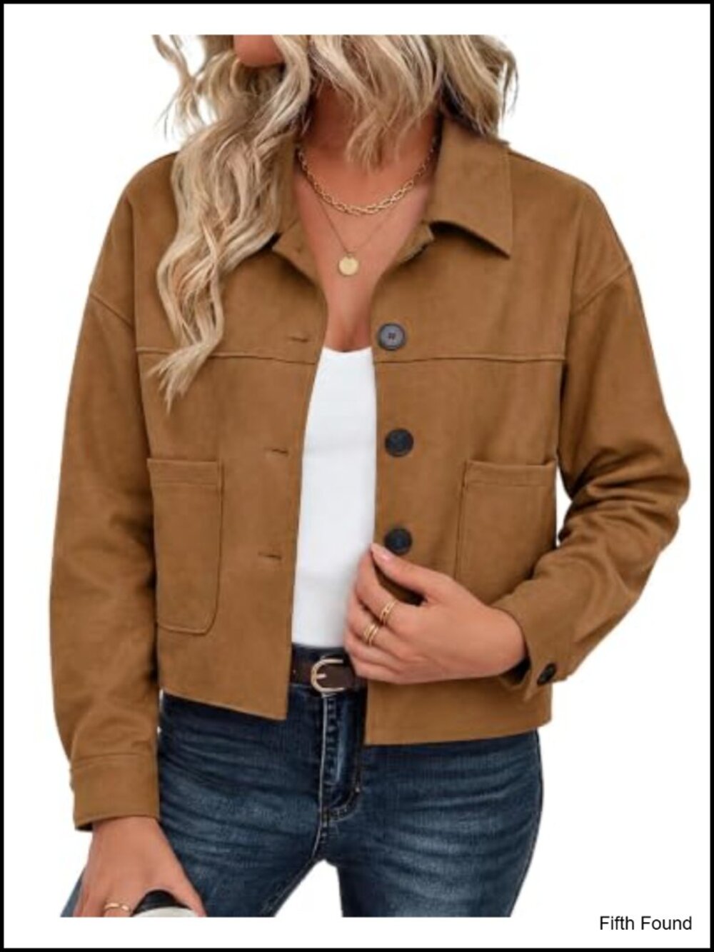 Womens Faux Suede Cropped Jacket Button Down Casual Fall Shacket
